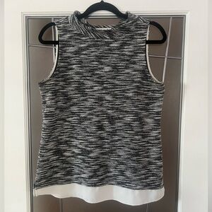 White House Black Market Marled Mockneck Sleeveless Top Black White Medium